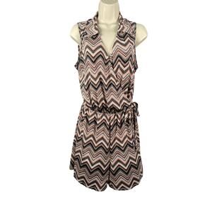 Espresso Romper Womens Large Peach Gray Chevron Jersey Knit Sleeveless Collared